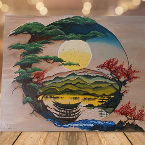 peinture acrylique asie tresors mysteres tableau