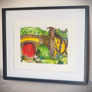Illustration d’un Antre de colline féerique et chaleureux, maison imaginaire et cosy