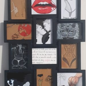 Œuvre sensuelle Érotisme & Sensualité – dessin multi-techniques sur feuilles colorées