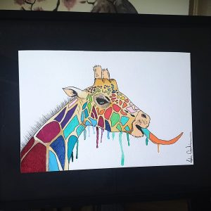 Illustration d’une girafe élégante dessinée à la main, œuvre animalière et poétique