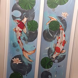 Fresque carpes japonaises Koï – motif aquatique original par Lydie Courbier