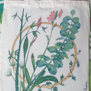 Tote bag en tissu avec motif floral coloré, fabriqué à la main par Atelier du Phoenix