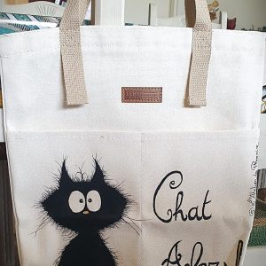 Tote bag motif chat – sac textile artisanal Atelier du Phoenix