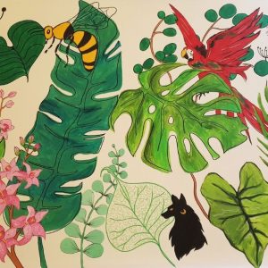 Bureau décoré d’un motif floral artisanale – exemple de bureau fleuri Atelier du Phoenix