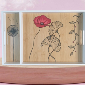 plateau peint à la main vitrifié – motif coquelicot