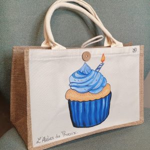 Sac réutilisable motif cupcake bleu